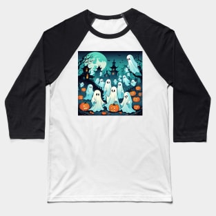 Halloween Ghosts in the Haunted Graveyard Baseball T-Shirt